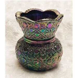 Vintage Hansen Amethyst Daisy & Button Carnival Glass Toothpick Holder-EXCELLENT